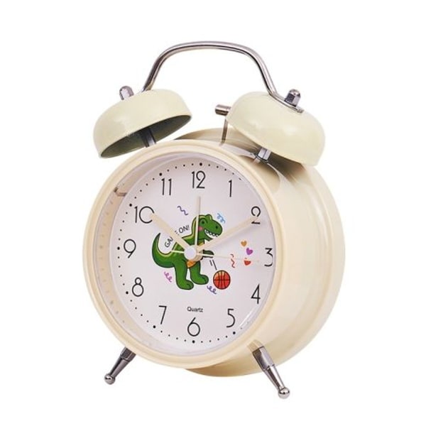 Student Cute Style Bell Vekkerklokke Sengen Silent Clock with Light - Y35 4 tommer (beige)