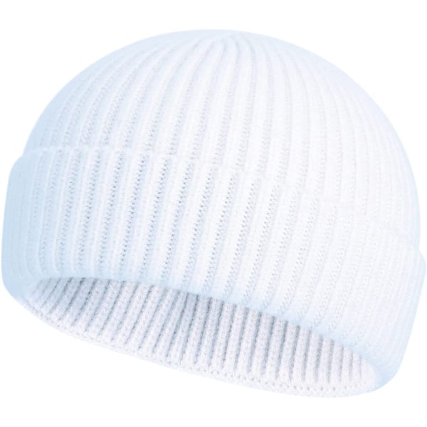 Lyhyt Fisherman Beanie Hat miehille Naisten Lämpimät talvihatut Valkoinen