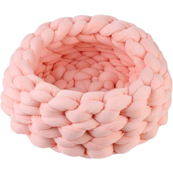 Håndlavet kæledyr hund katteseng tyk flettet bomuldsreb blød sovepude hvalp killing strikket uld (35 cm, pink farve)