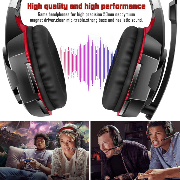 Peliheadset Mikrofonilla Basso Stereo Surround - Punainen
