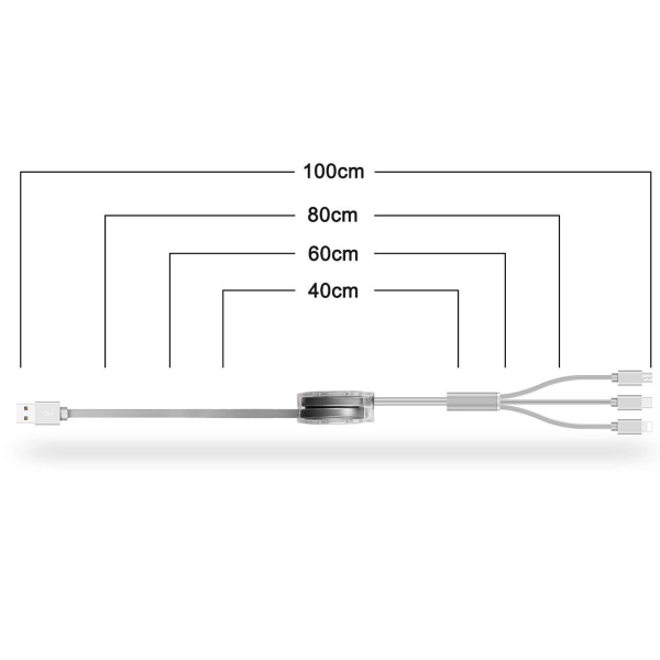 2 kappaletta Apple/Android/Type-C latauskaapeli 3 in 1 harmaa