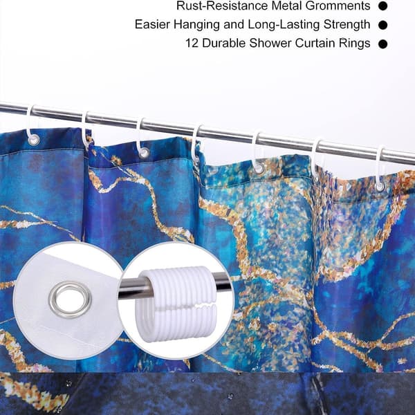 Marmor Duschdraperi, Blå Duschdraperi Set, Abstrakt Lyx Blå Guld Glitter KLB