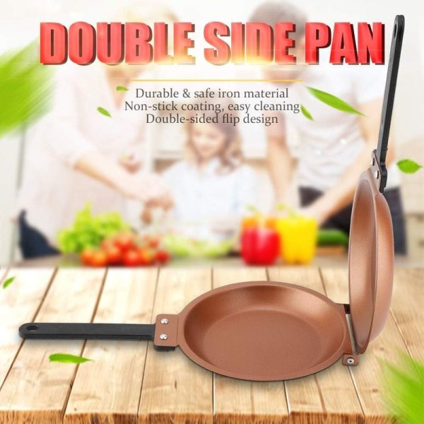 Dubbelsidig stekpanna, non-stick belagd, hopfällbar, för stekta ägg,