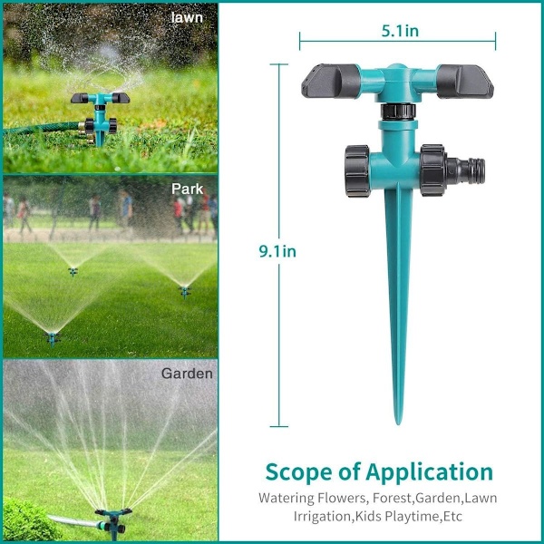 Pakke med 2 havesprinklere, automatisk plænesprinkler 360 grader