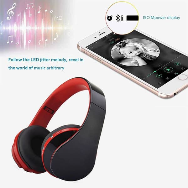 Bluetooth trådløse hovedtelefoner, over-ear headset med sort og rød