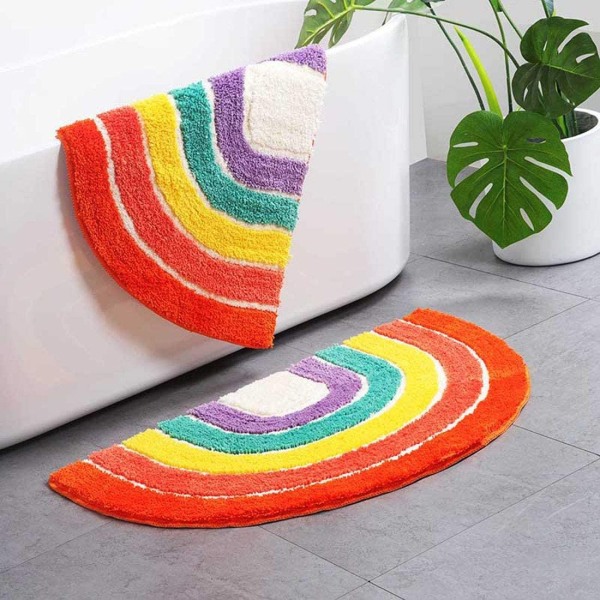 Stribet bademåtte i farver Halvrund Mikrofiber Skridsikker og absorberende til badekar 50x80cm, Brusebad, Badeværelse, Køkken, Indgang, C-