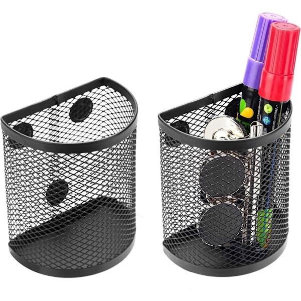 Magnetisk pennhållare med 2 fack, nät av rostfritt stål, rund, 2-pack