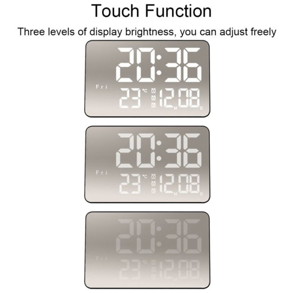 670 spejl LED multifunktions temperaturvækkeur Bedside Touch digitalt ur (sort