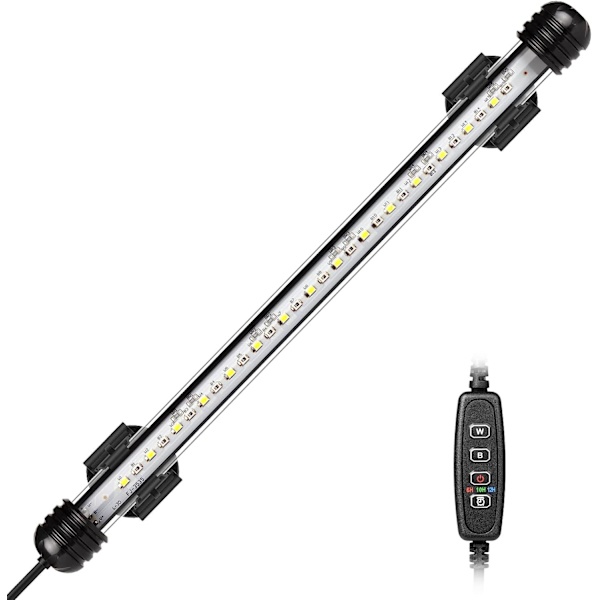 LED Akvarielampe, Neddykkelig Akvarielampe med Automatisk Til/Fra Timer, Farveskiftende Blå og Hvid LED Belysning til 30-50cm Akvarier