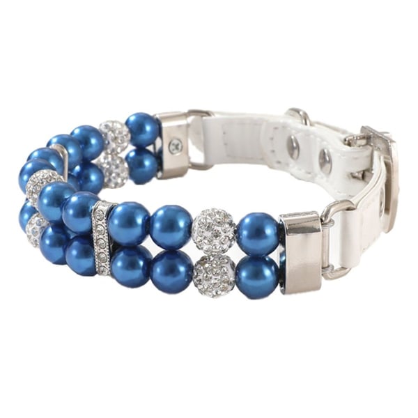 Pärlhalsband för hundar och katter med kristallstrass diamantdekor, blå