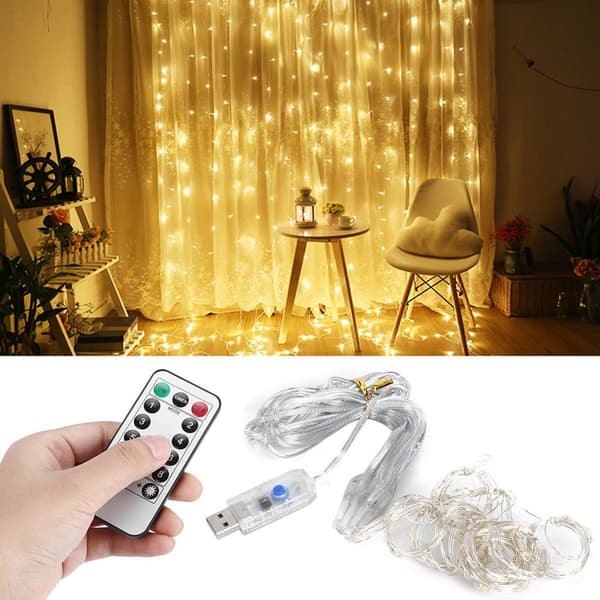 3x1m 100LED USB fjernkontroll kobbertråd fe lys 8 moduser KLB