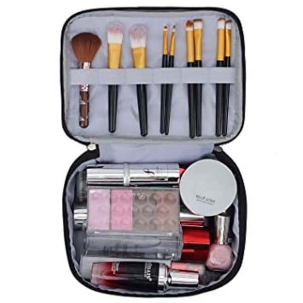 (Svart) Makeupväskor Dubbelskikts Resa Makeupväskor Makeup Organizer Toalettväskor