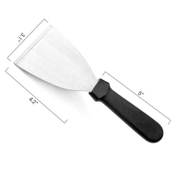 Grill scraper with plastic handle and slanted edge, 4x8.5 inches, black