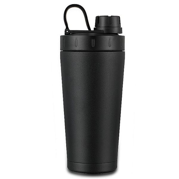 Rustfrit Protein Shaker Flaske i Rustfrit Stål Isoleret til at Holde Varmt/Koldt Sort