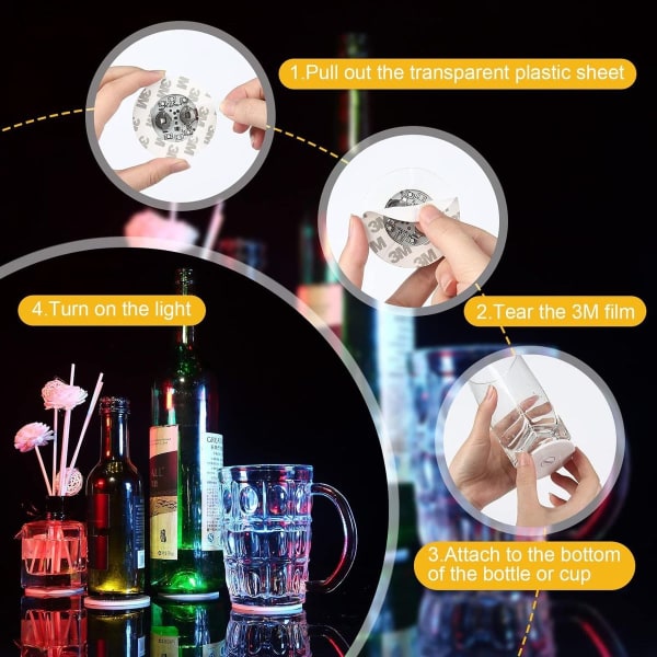 10 stk. LED bar-glasbrikker, LED-klistermærker, LED-flaske-lys, KLB