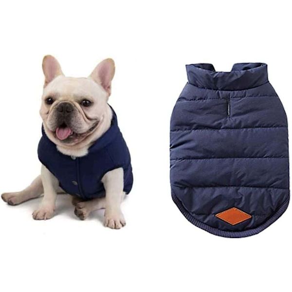 Blå Størrelse M i Vinterfrakker til Hunde Beklædning Hundejakke Varm Vinterforet Frakke Fransk Bulldog Mops Hunde Tøj Vest