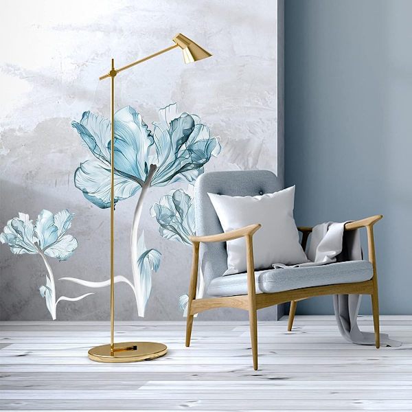 Blå drøm blomster vegg klistremerker DIY flyttbar stor hvit lyseblå blomst lotus KLB