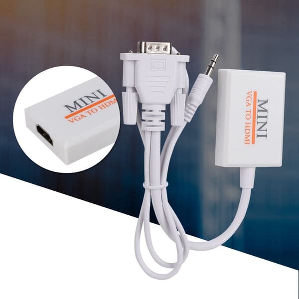 VGA til HDMI-adapter med lydkonverter, USB-ladekabel KLB
