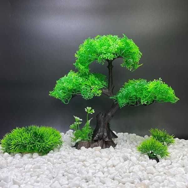 Kunstige plastplanter sett for medium/9,4\" akvarium (grønn)