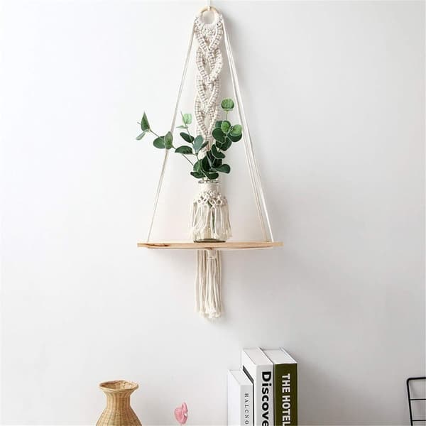 Macrame väggdekoration i trä, boho väggdekoration gobeläng växtkruka