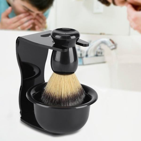 Sæt til barbering med skål, børste og holder i rustfrit stål