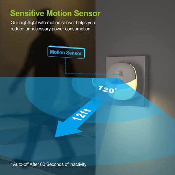Plug-in LED-nattlampa med rörelsesensor, varmvit LED KLB
