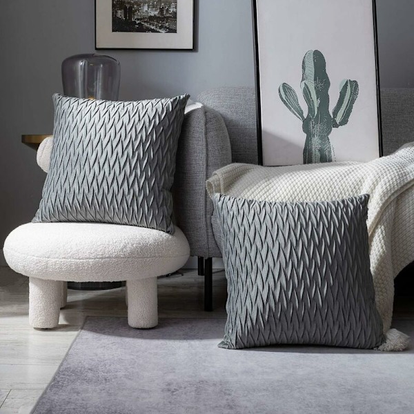 Fløyel putetrekk 45x45cm for stue sofa, sett med 2 ensfargede firkantede putetrekk soveromsdekorasjon, grå KLB
