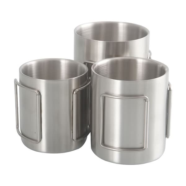 (200 / 300 / 400ml) 3 dobbelt-væggede rustfrie stålkopper - med foldbart håndtag