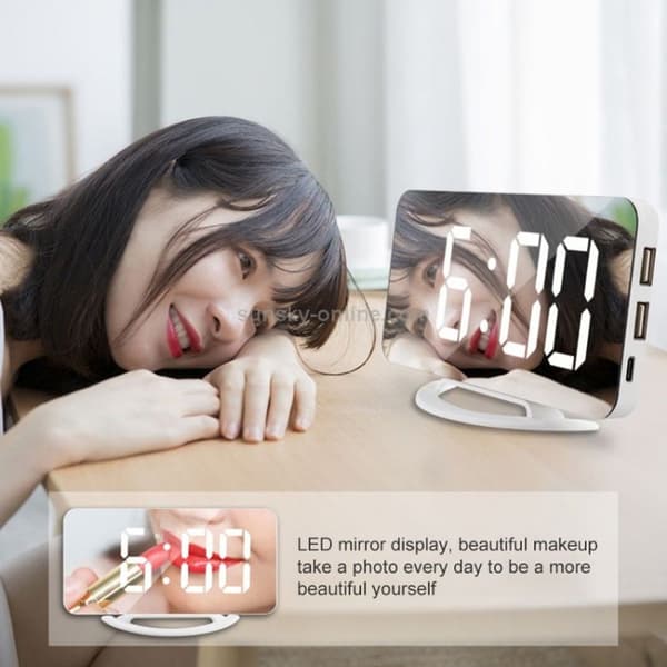 Multifunktionel LED-spejl Makeup-spejl Ur Bordur Automatisk