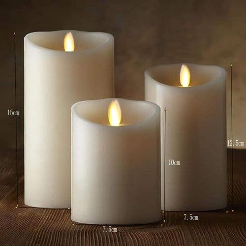 Da by Flameless Candles Flickering LED Candles, Ivory white, 3