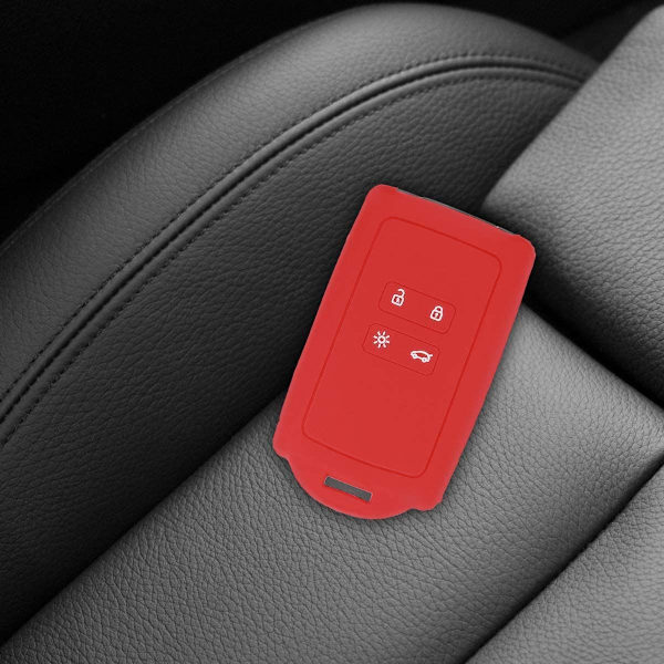 Auton avaimen lisävaruste, joka on yhteensopiva Renault Smart Key 4-painikkeen kanssa (vain Keyless Go) - Punainen pehmeä silikonikotelo avaimenpidikkeellä