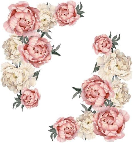 2 st Blommiga Väggdekaler Pion Ros Väggdekaler Soffa Bakgrund