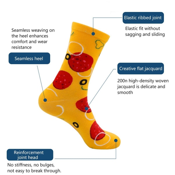 Pizza Mid Cotton Socks Men - Kreativ Fashion Couple Ham & Grønne Paprika KLB