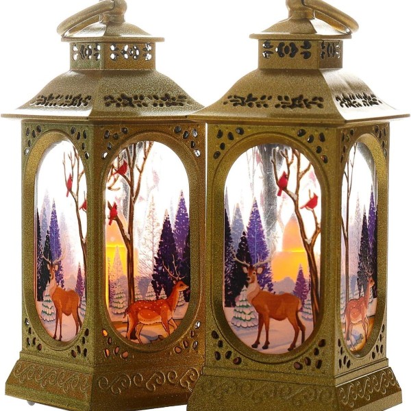 Pakke med 2 julelys dekorativ lanterne LED lys lampe bordplade KLB