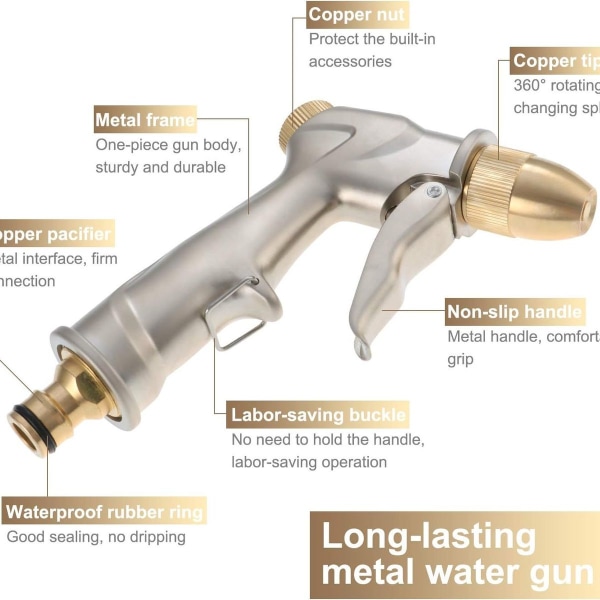 Puutarhaletkun ruiskutuspistooli messingisuuttimella, korkeapaineinen sinkkiseos KLB:lle
