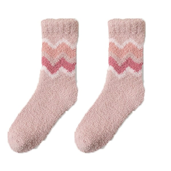 Korallfleece-strumpor för kvinnor höst vinter tjock rosa KLB