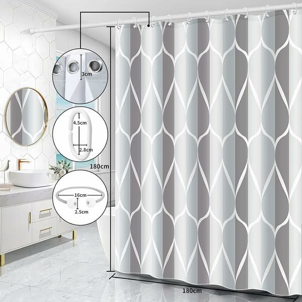 Dusjforheng, vaskbart, antibakterielt, antimugg, vanntett, polyester med 12 ringer (grå, B 280 x H 200 cm) KLB