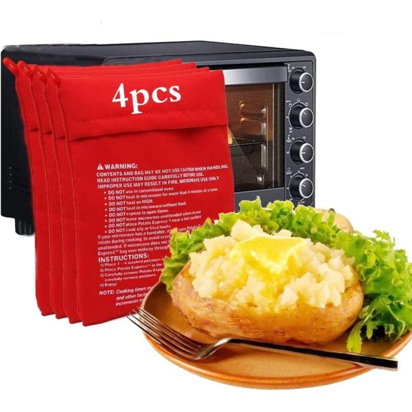 4 stk Kartoffelmikrobølgepose, Bagt kartoffelpose,Mikrobølgekartoffelpose,Mikrobølgekartoffelmadlavning,Mikrobølgemadlavningspose