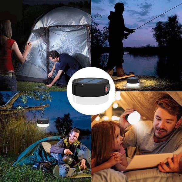 1 oppladbar camping solcellelykt, bærbar mini LED solcellelykt, 2000mA