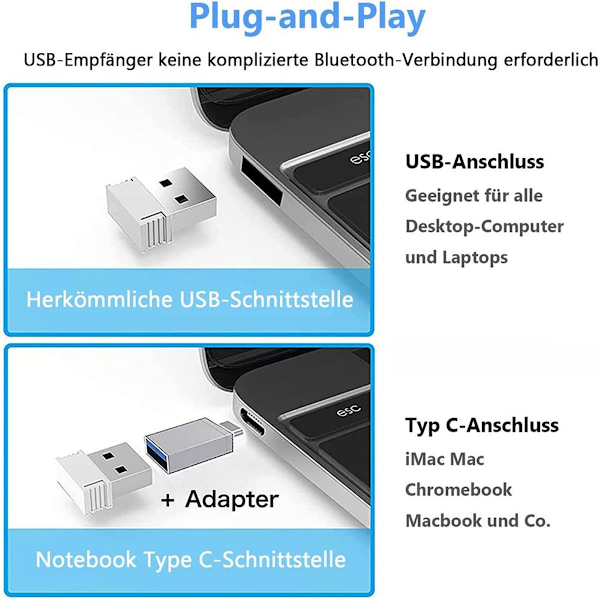 Oppladbar Bluetooth-mus for bærbar PC og nettbrett