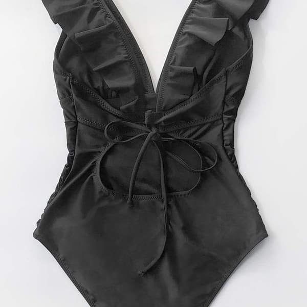 Ruffle V-hals monokini badedrakt for kvinner