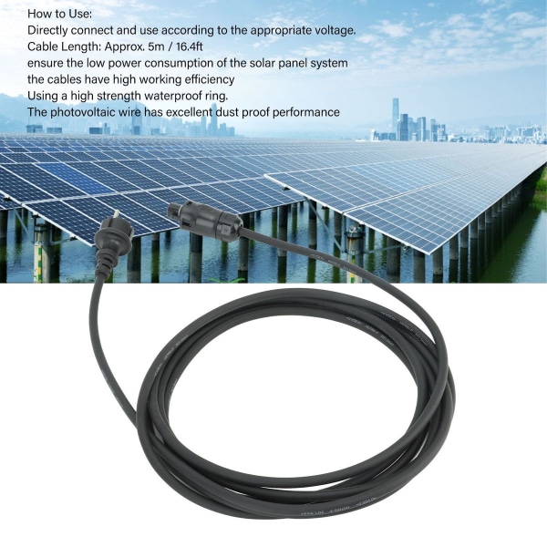 Solcellekabel 1,5 mm² AC Solar inverterkabel 5m EU-plugg 220V KLB