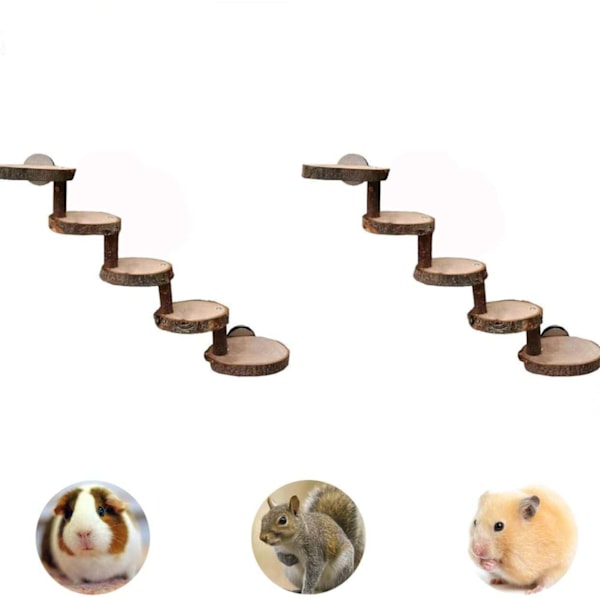 Hamster Tuggleksak Naturligt Äppelträ Bro Papegoja Fret Fyr Iller Mus Smådjur Liten Gnagare Lek och Motion(Trästege) 2 Stycken