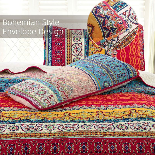 Bohemian Quilted Sengeteppe Dobbel 3 Deler Patchwork Sengeteppe Reversible Dyne Mykt Mikrofiber Sengetøy 220 240 cm KLB