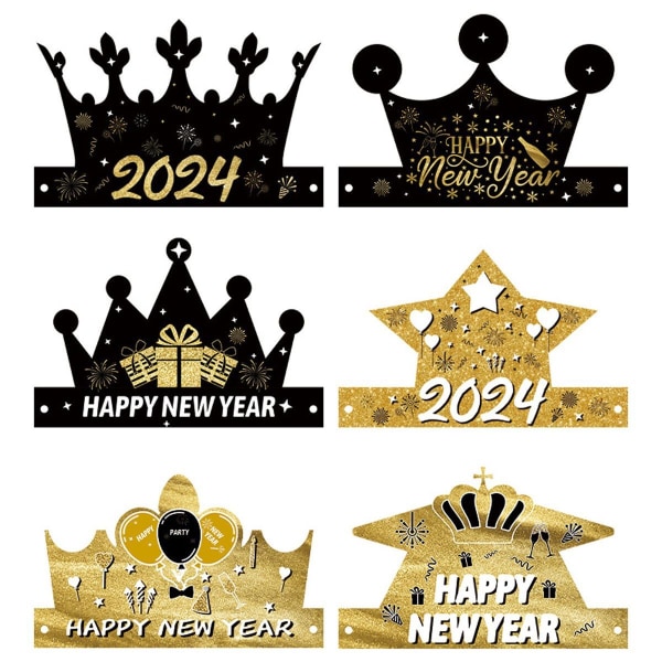 6 stykker nytårsaften fest hatte, godt nytår dekorationer 2024, nytårsaften KLB