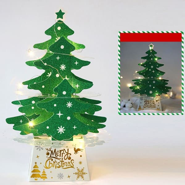 Julepynt, Mini Desktop Julekort Ornament, Grønt Varm Lys KLB