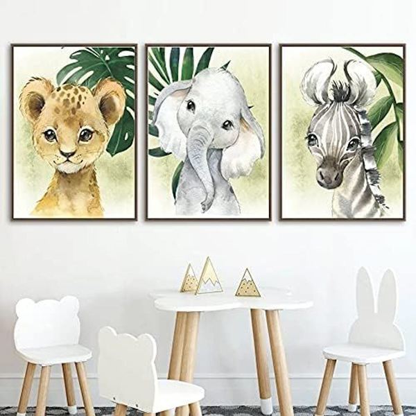 Liten Baby Vattenfärg Djur Djungel Safari Tryck Set om 6 (Oinramade) KLB