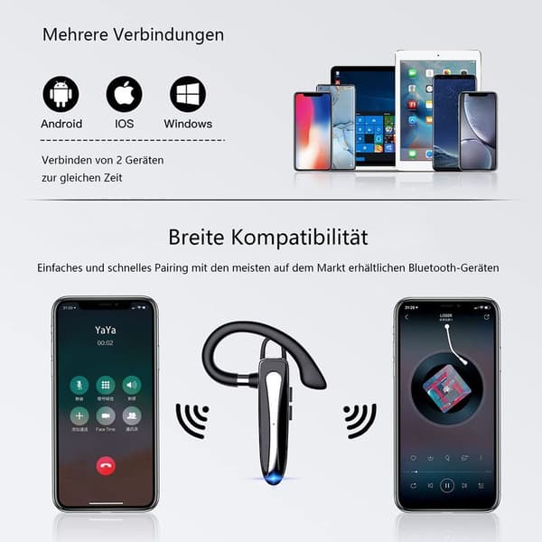 Bluetooth-headset med mikrofon, håndfri trådløst headset, mobiltelefon i øret med