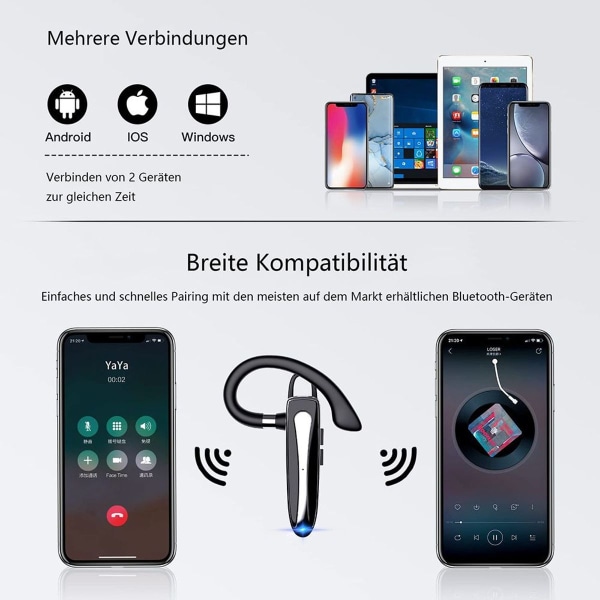 Bluetooth headset med mikrofon, handsfree trådlöst headset, mobiltelefon in-ear med