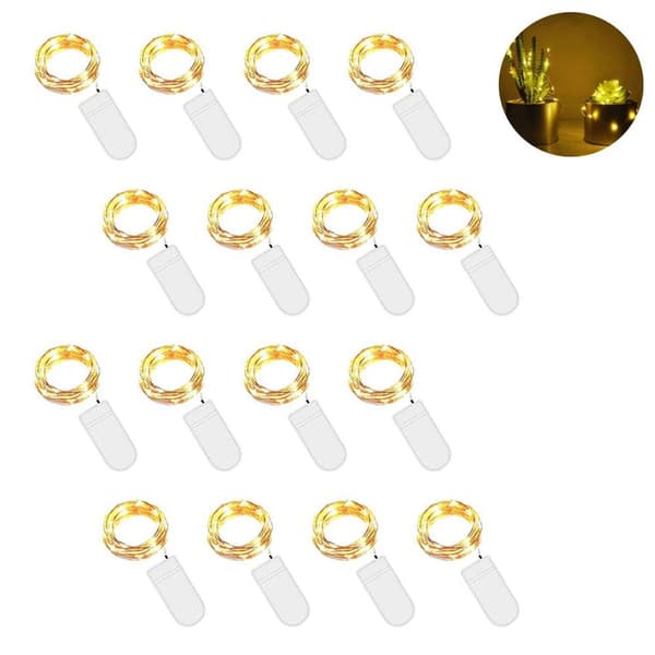 16 Pakk LED-lys Batteridrevne Feilys Varm Hvit KLB